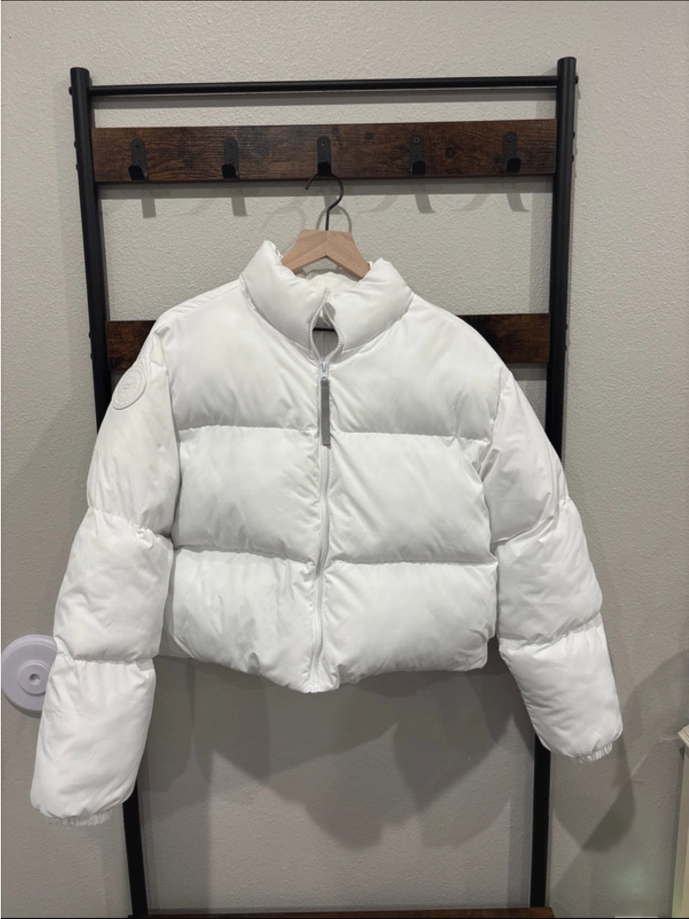 White Cropped Puffer Jacket